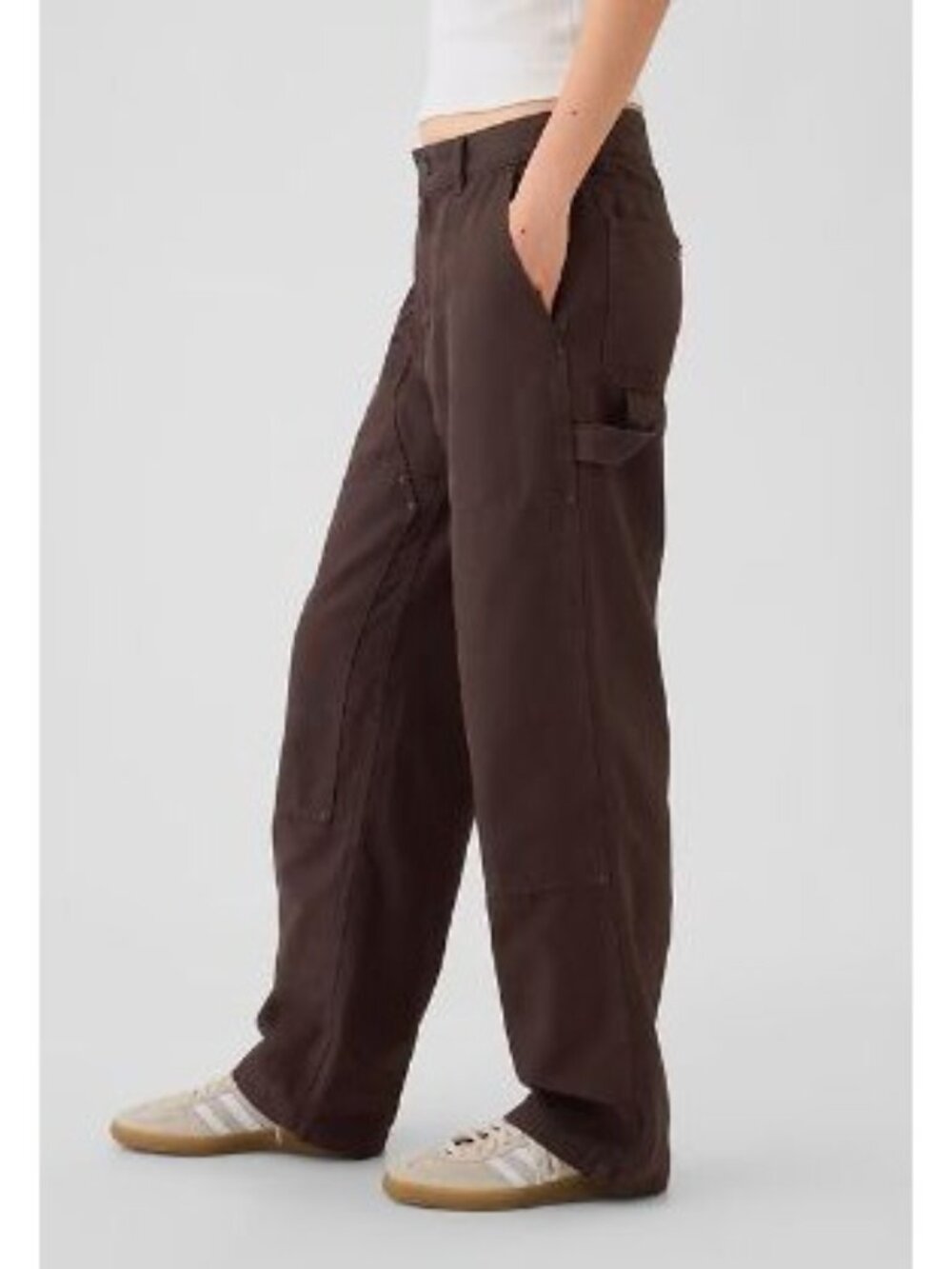 GAP Size 4 Petite High Rise Double-Knee Carpenter Pants Wide Leg Fit Brown - Picture 2 of 16